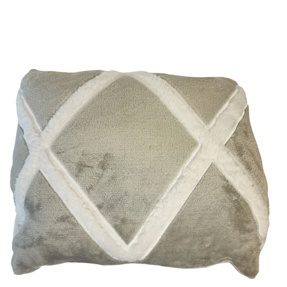 3 Gray White Geometric Diamond Buffalo Plaid Reversible Plush Pillows 16x12